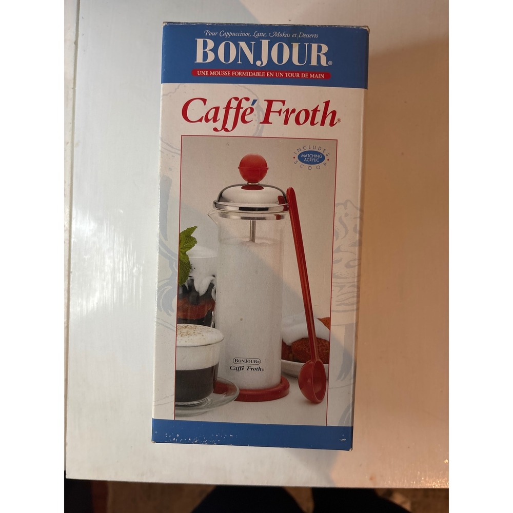 Bonjour Caffe Froth Manual Milk Frother 450ML Black Glass Vintage 7001